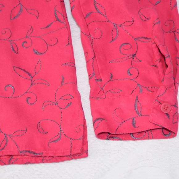 Sag Harbor Microfiber Button Jacket Collar Shirt Blouse Embroidered Hot Pink M - Picture 8 of 12